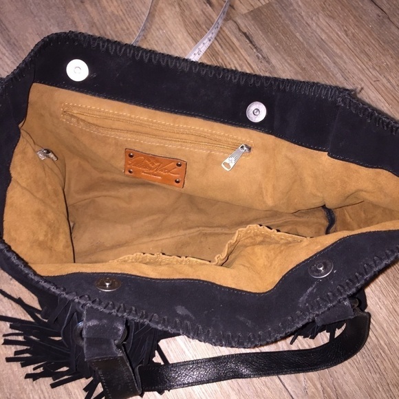 Patricia Nash Black Suede Leather Fringe Handbag - Picture 5 of 8